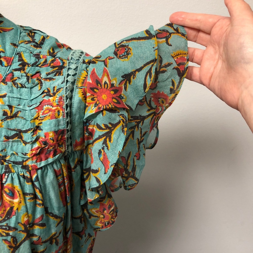 Sundance Maxi Dress Womens Medium Teal Floral Silk Blend Boho Ruffle Tiered - Picture 2 of 10